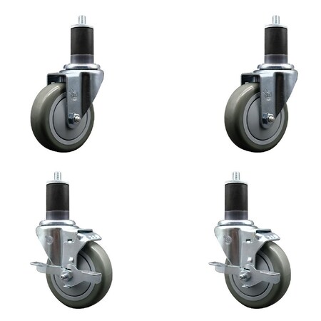 Service Caster 4'' Gray Poly Wheel Swivel 1-5/8'' Expanding Stem Caster Set 2 Brakes, 4PK SCC-EX20S414-PPUB-2-TLB-2-158